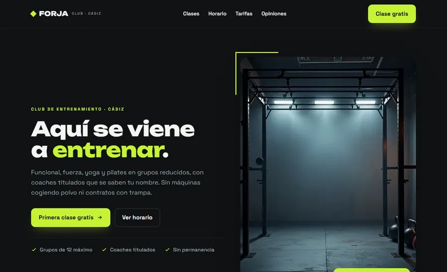 Demo de Akkinio: web de gimnasio