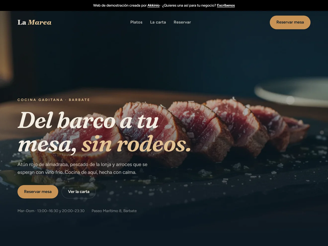 Web de demostración de un restaurante, vista en móvil y ordenador